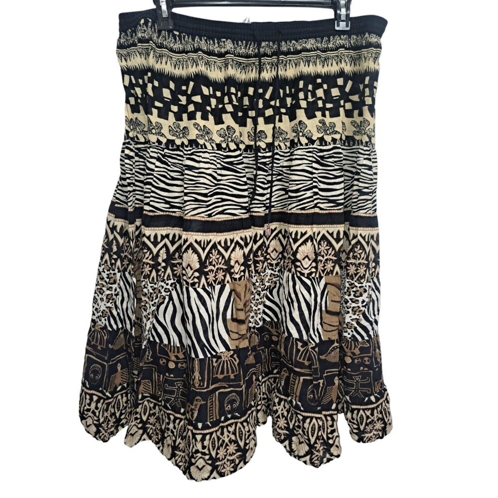 Boho Ethnic Animal Print Maxi Flowy Lightweight Skirt (Flaw) Festival Cultural